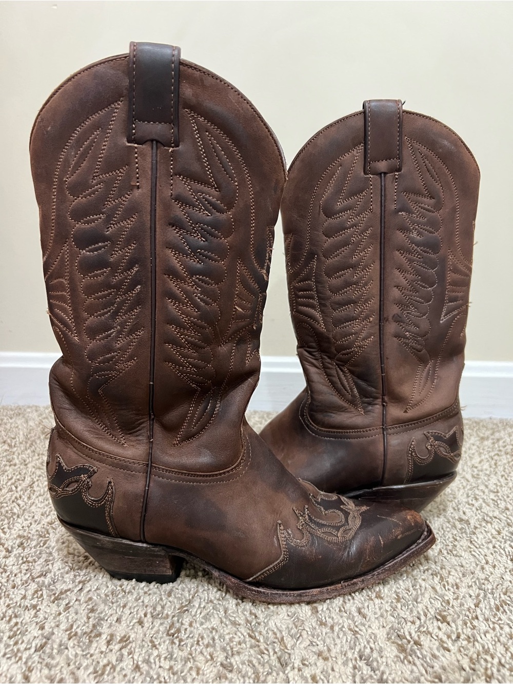 Vtg Durango Shades of the Old West Distressed Brown Leather Western Boots Sz 7.5